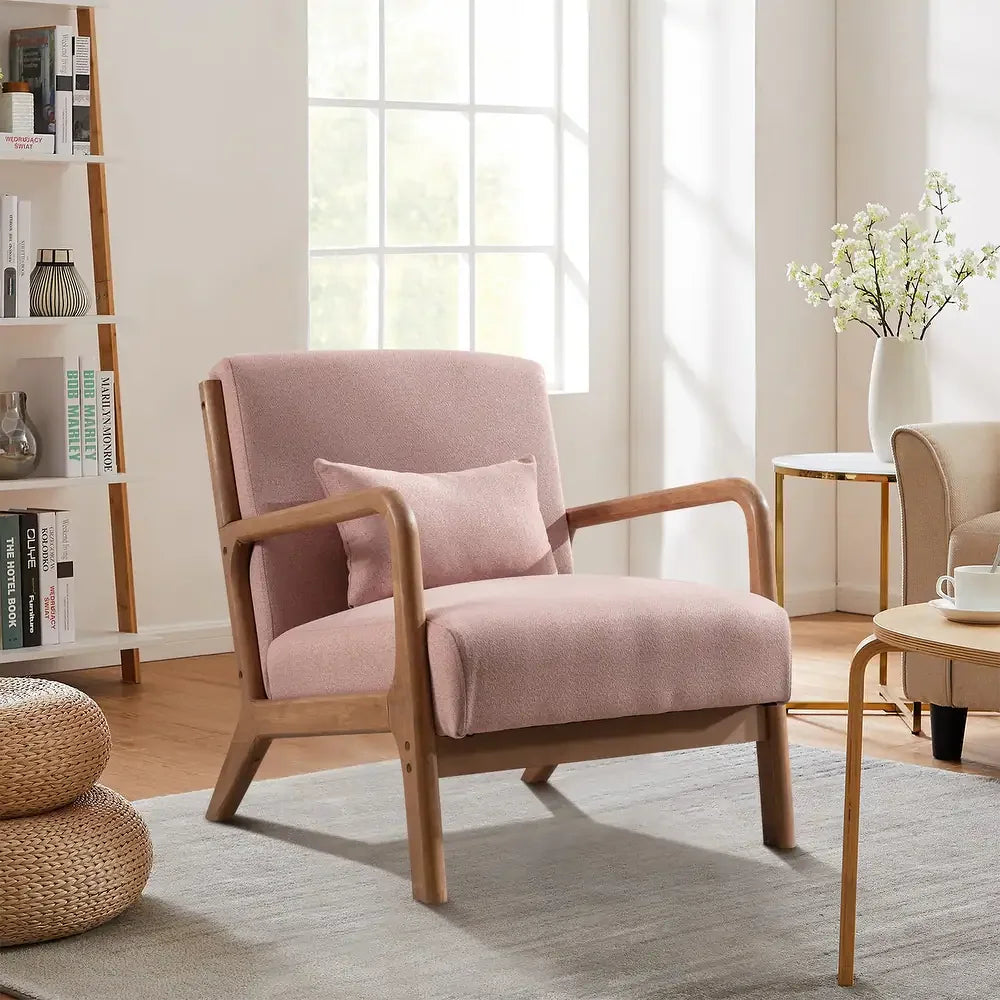 Solid Wood Living Room Chair with 105° Backrest & Pillow