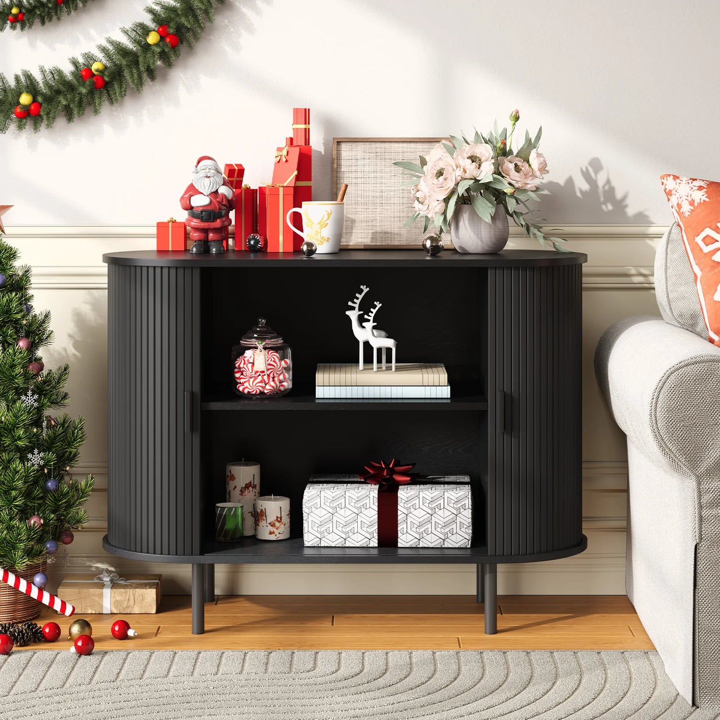 40" Sideboard Buffet Cabinet with Sliding Door, Storage & Adjustable Shelf