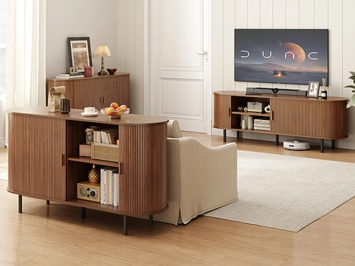 55" Sideboard Buffet Cabinet with Adjustable Shelf & Fluted Wood Design