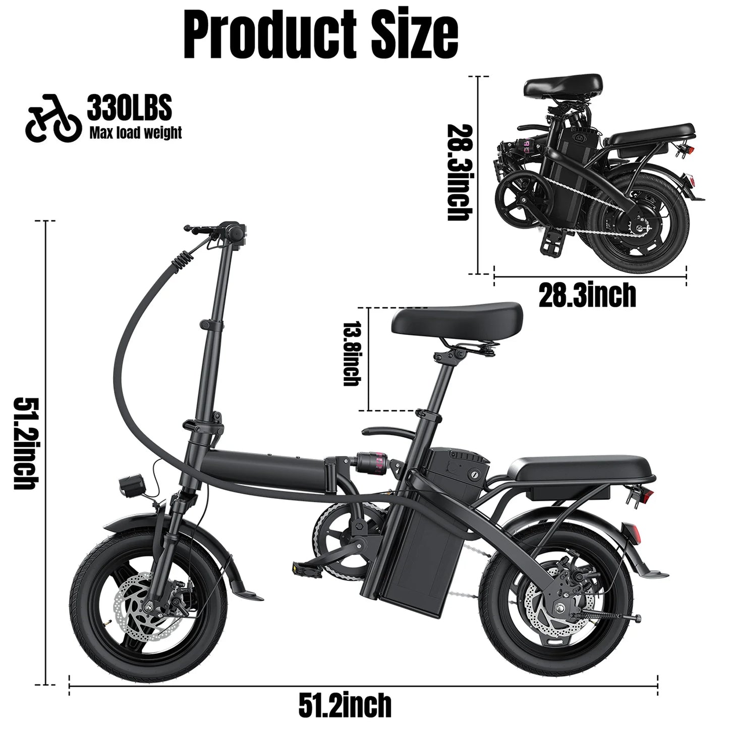 500W Foldable Electric Bike with Dual Disc Brakes, 48V10.4Ah Battery & 20MPH Speed