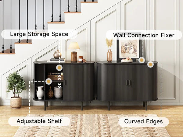 55" Sideboard Buffet Cabinet with Adjustable Shelf & Fluted Wood Design