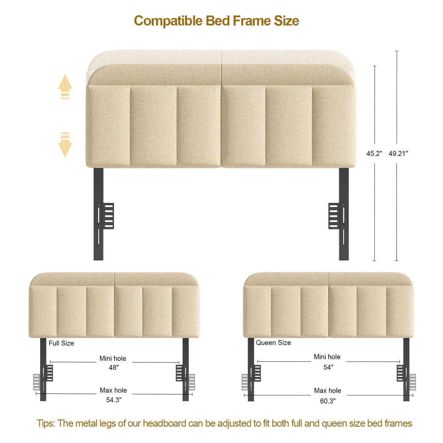 Adjustable Linen Headboard for Full/King Bed with Storage & RGB LED