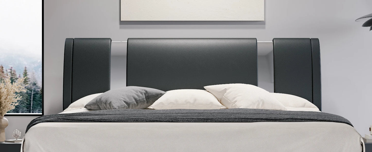 Modern Faux Leather Platform Bed with Adjustable Headboard