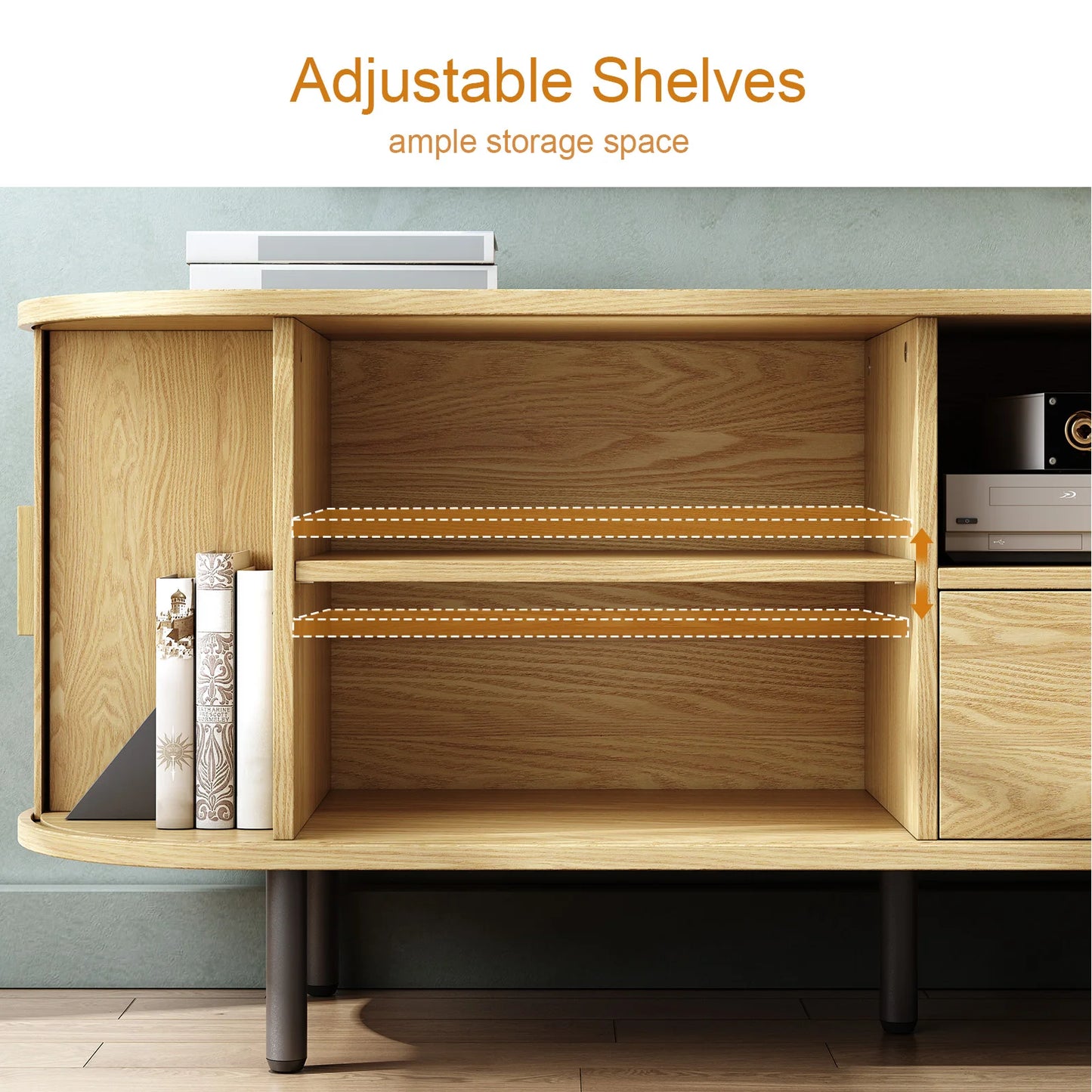 69" TV Stand with Power Outlet, Storage & Adjustable Shelves