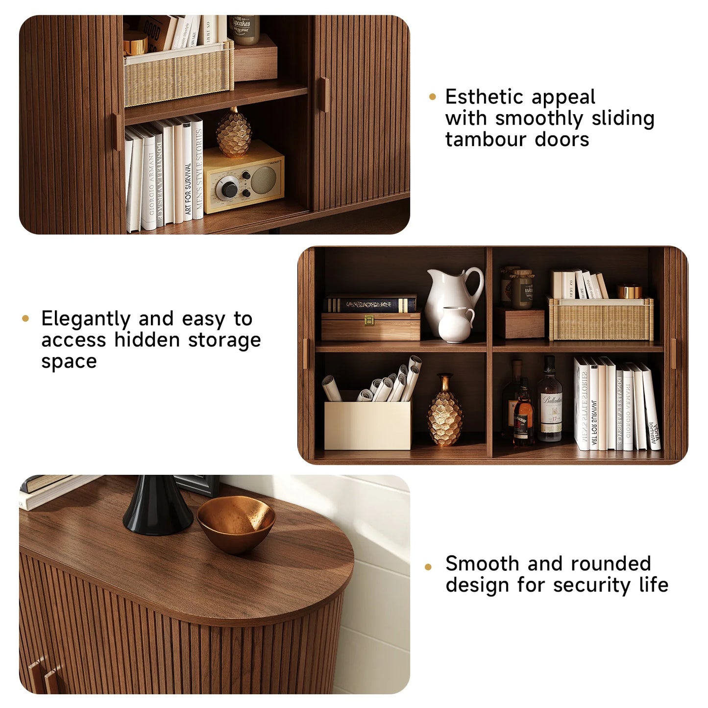 55" Sideboard Buffet Cabinet with Adjustable Shelf & Fluted Wood Design