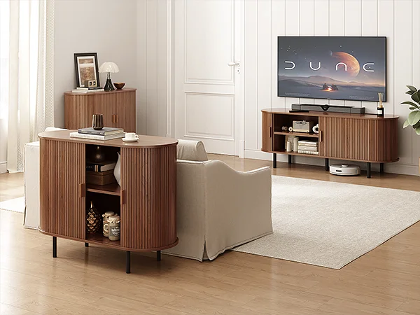 55" Sideboard Buffet Cabinet with Adjustable Shelf & Fluted Wood Design