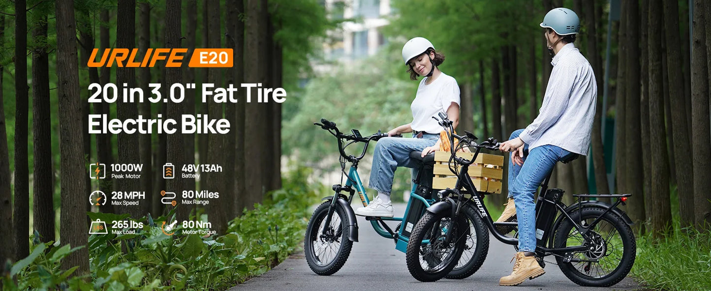 URLIFE 1000W Fat Tire E-Bike with 48V 13Ah Battery & 20MPH Speed