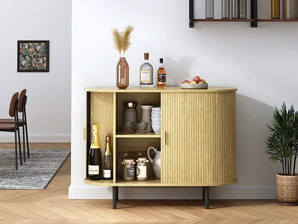 55" Sideboard Buffet Cabinet with Adjustable Shelf & Fluted Wood Design