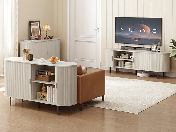 55" Sideboard Buffet Cabinet with Adjustable Shelf & Fluted Wood Design