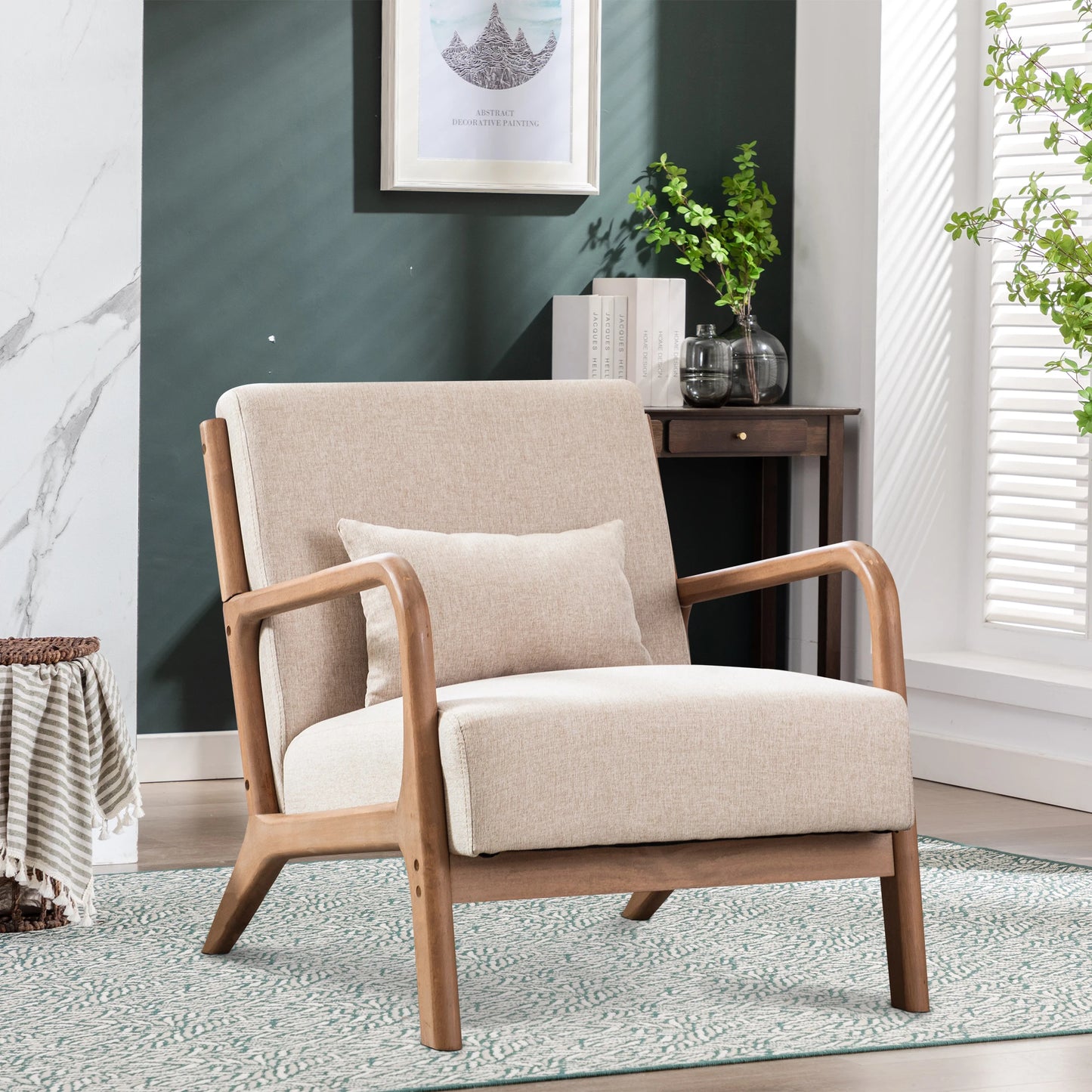 Solid Wood Living Room Chair with 105° Backrest & Pillow