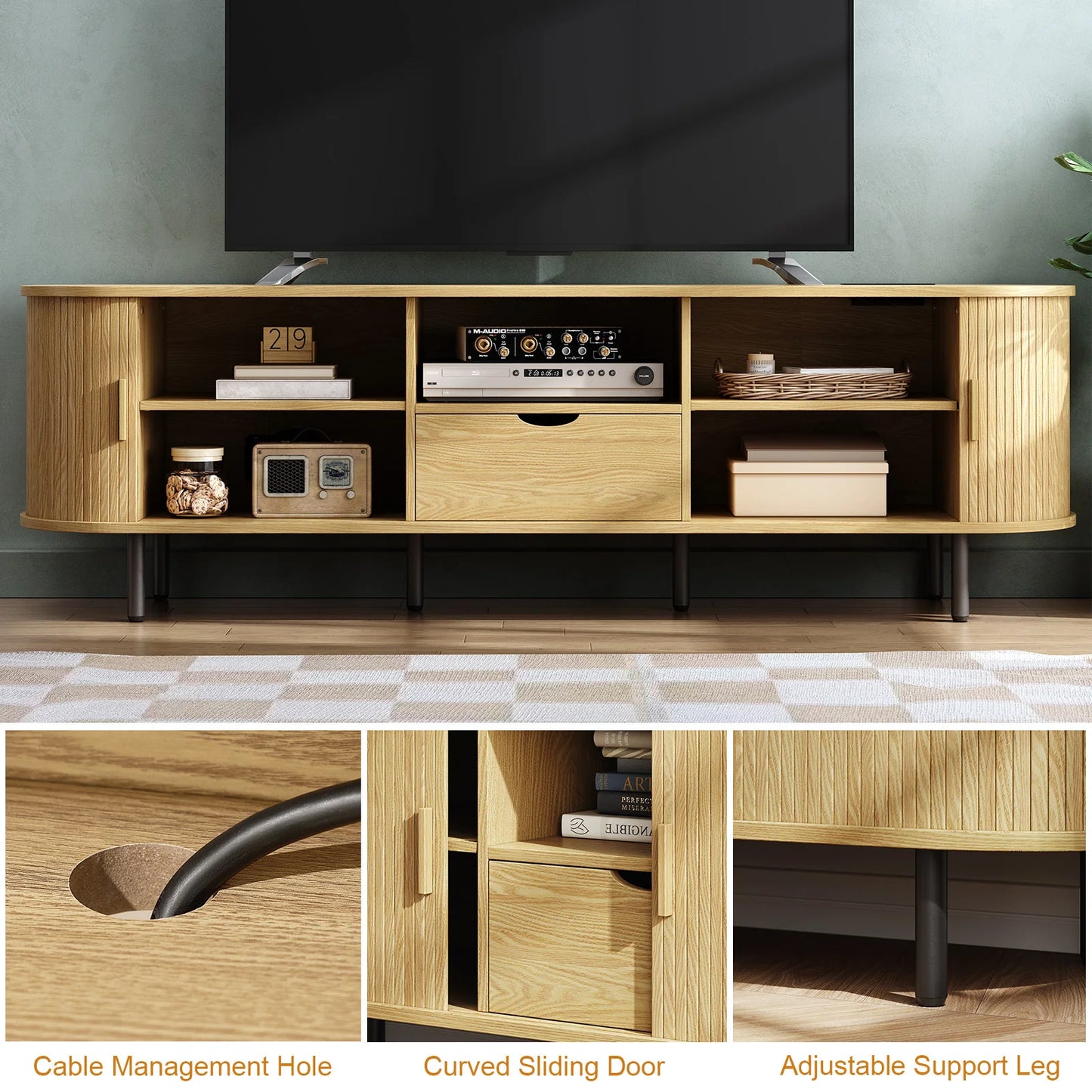 69" TV Stand with Power Outlet, Storage & Adjustable Shelves