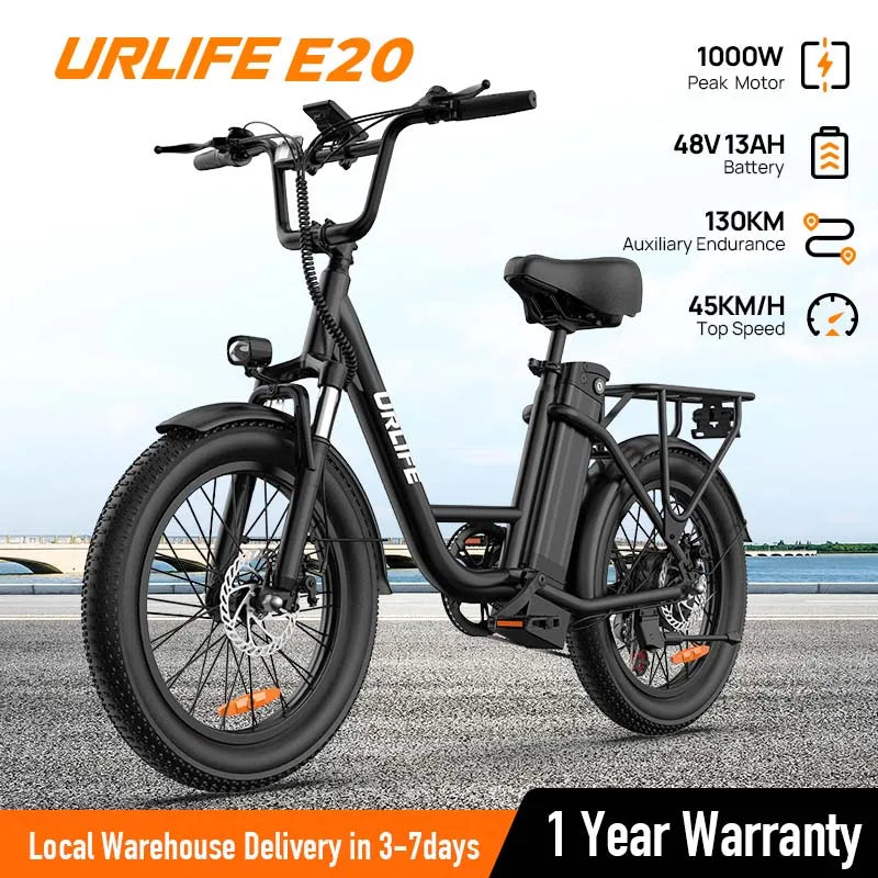 URLIFE 1000W Fat Tire E-Bike with 48V 13Ah Battery & 20MPH Speed