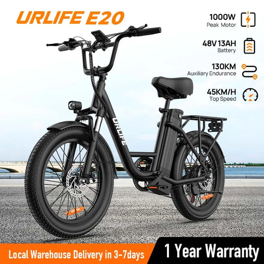 URLIFE 1000W Fat Tire E-Bike with 48V 13Ah Battery & 20MPH Speed