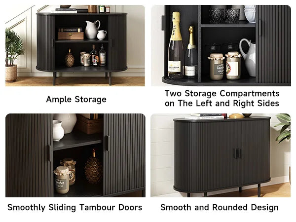 55" Sideboard Buffet Cabinet with Adjustable Shelf & Fluted Wood Design