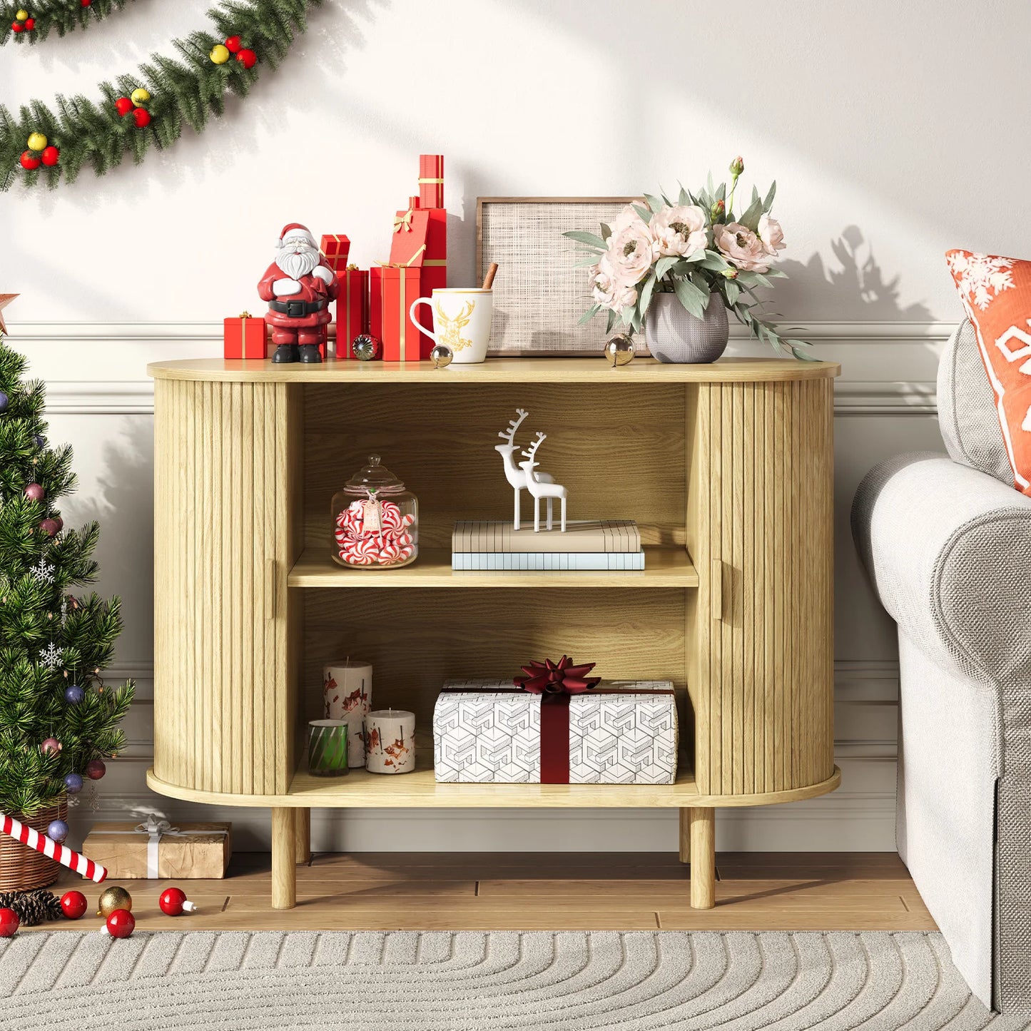 40" Sideboard Buffet Cabinet with Sliding Door, Storage & Adjustable Shelf