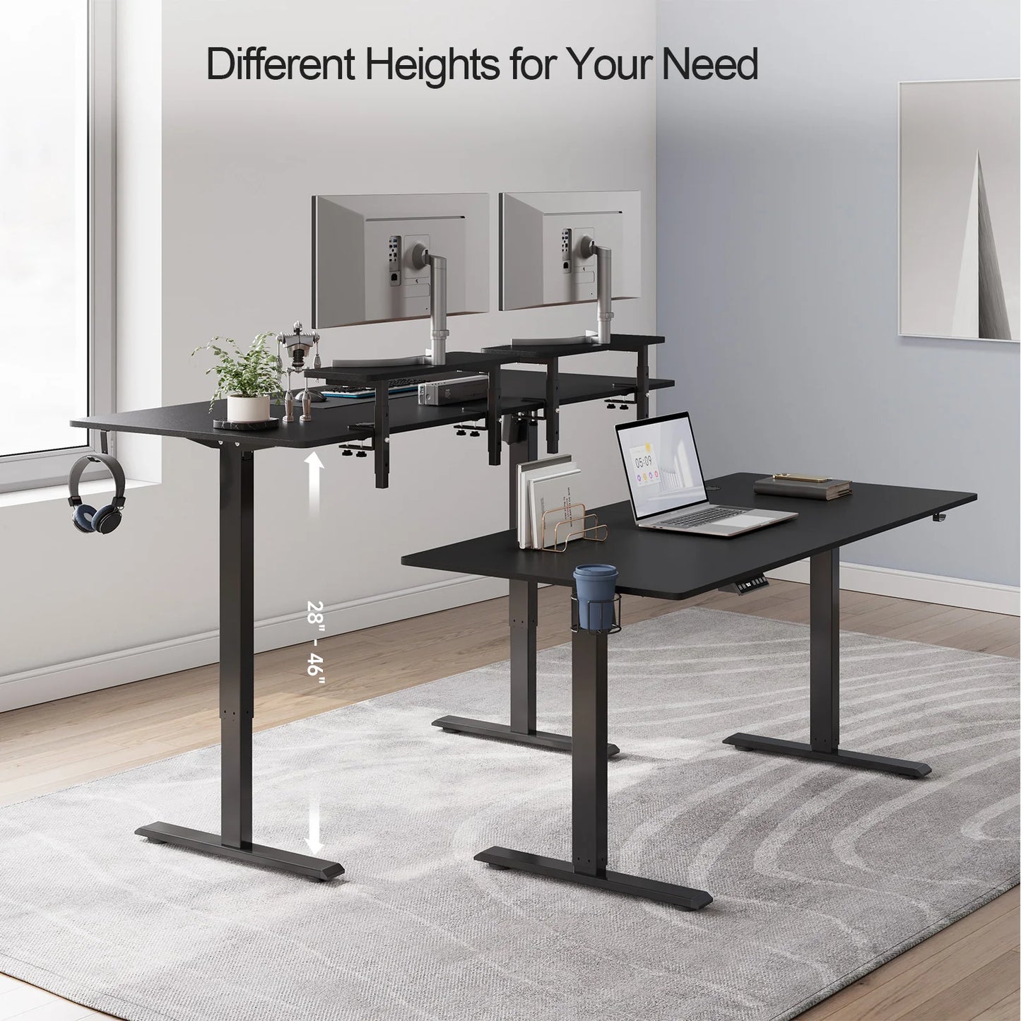 Electric Standing Desk w/ Adjustable Height, Memory Control & Dual Monitor Shelves