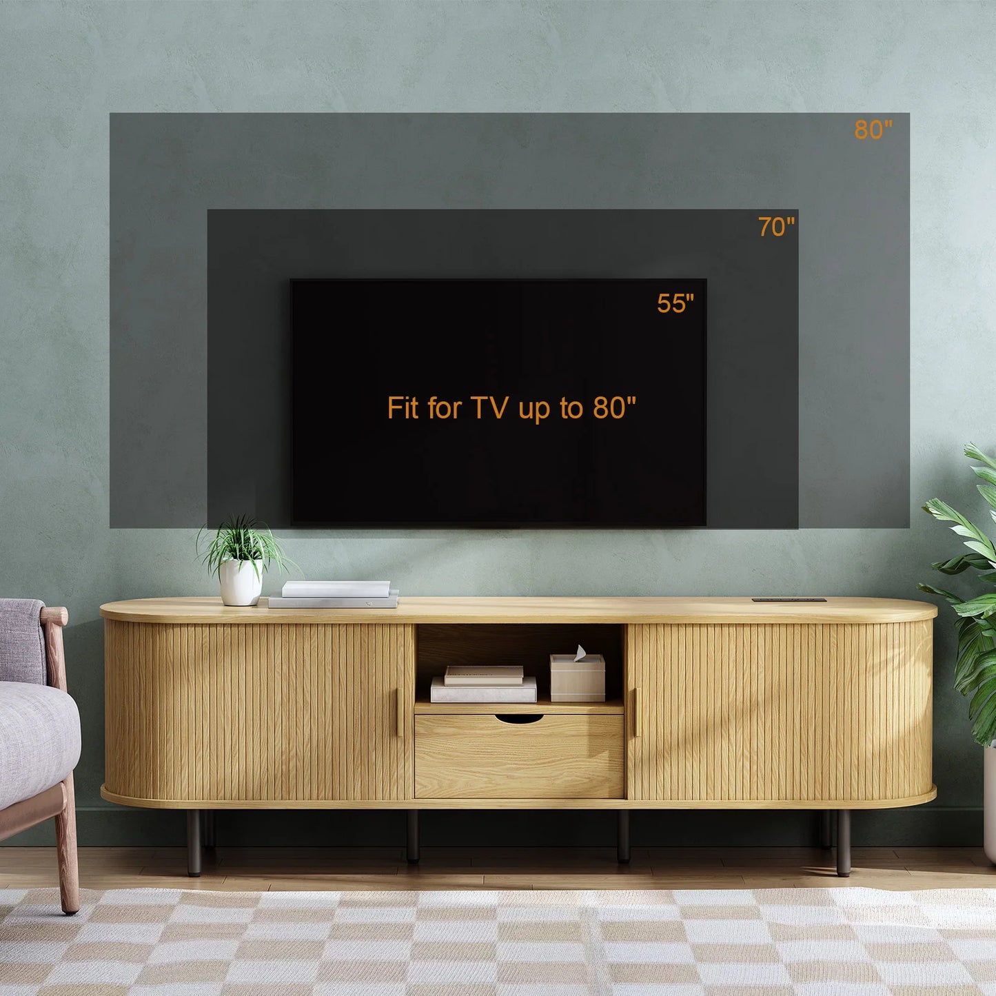 69" TV Stand with Power Outlet, Storage & Adjustable Shelves