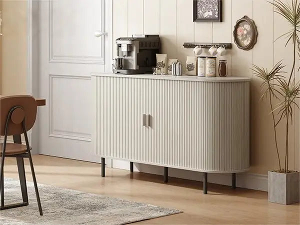 55" Sideboard Buffet Cabinet with Adjustable Shelf & Fluted Wood Design