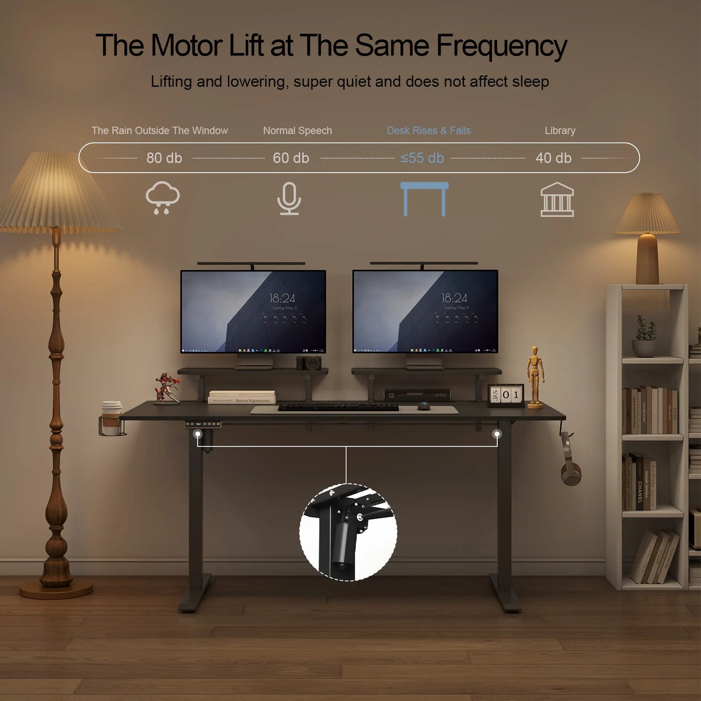 Electric Standing Desk w/ Adjustable Height, Memory Control & Dual Monitor Shelves