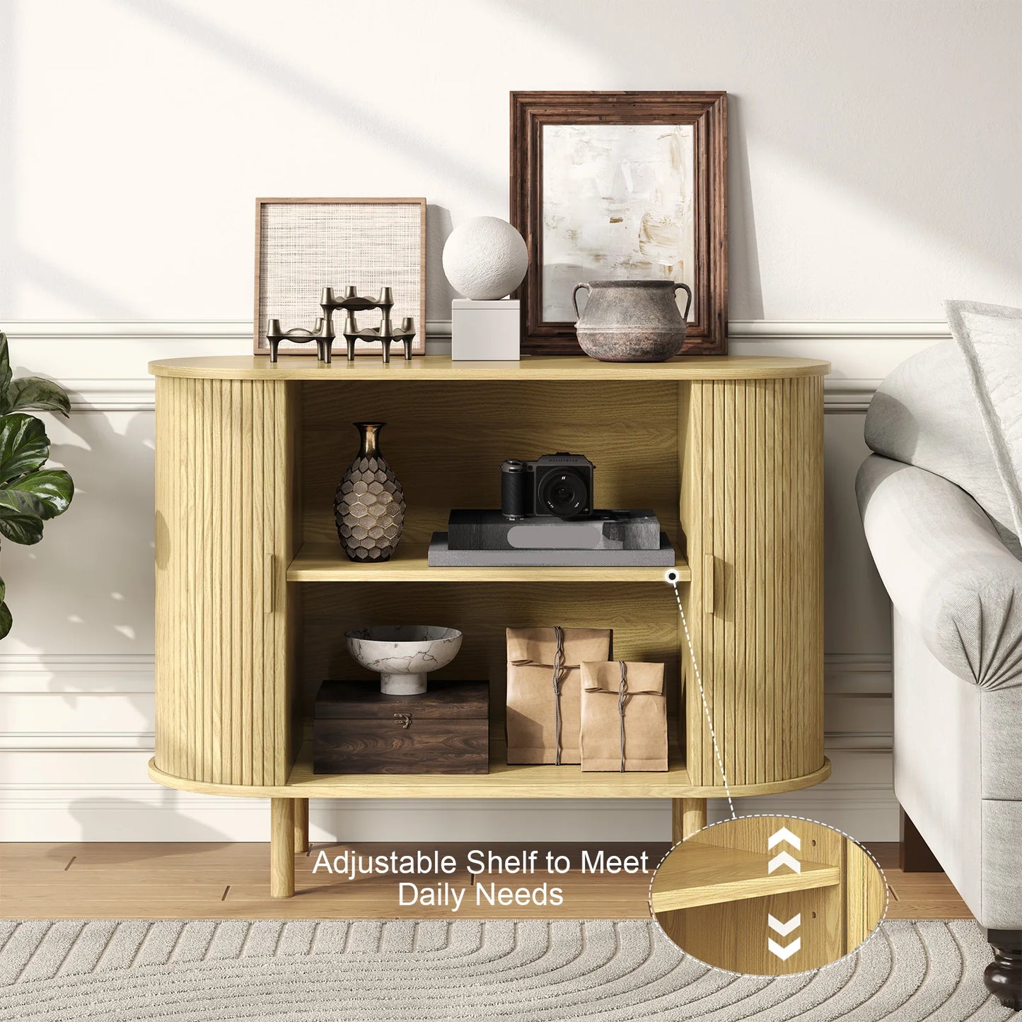 40" Sideboard Buffet Cabinet with Sliding Door, Storage & Adjustable Shelf