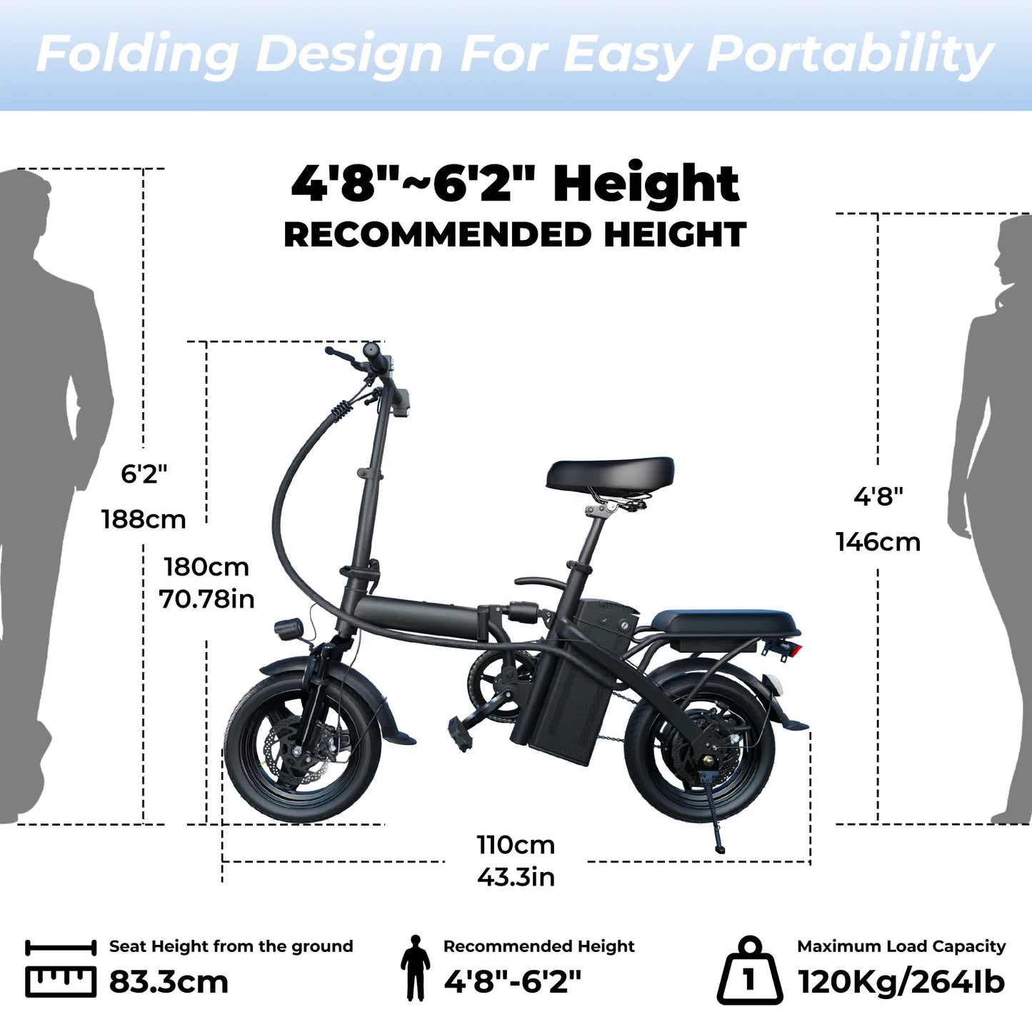 500W Foldable Electric Bike with Dual Disc Brakes, 48V10.4Ah Battery & 20MPH Speed
