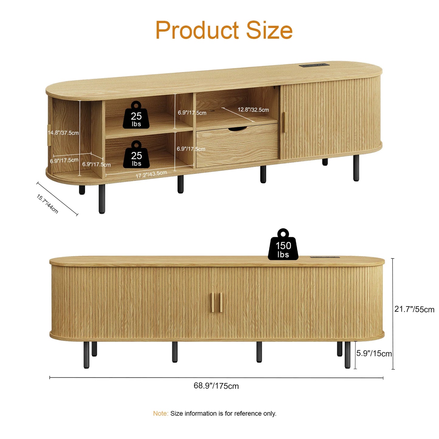 69" TV Stand with Power Outlet, Storage & Adjustable Shelves