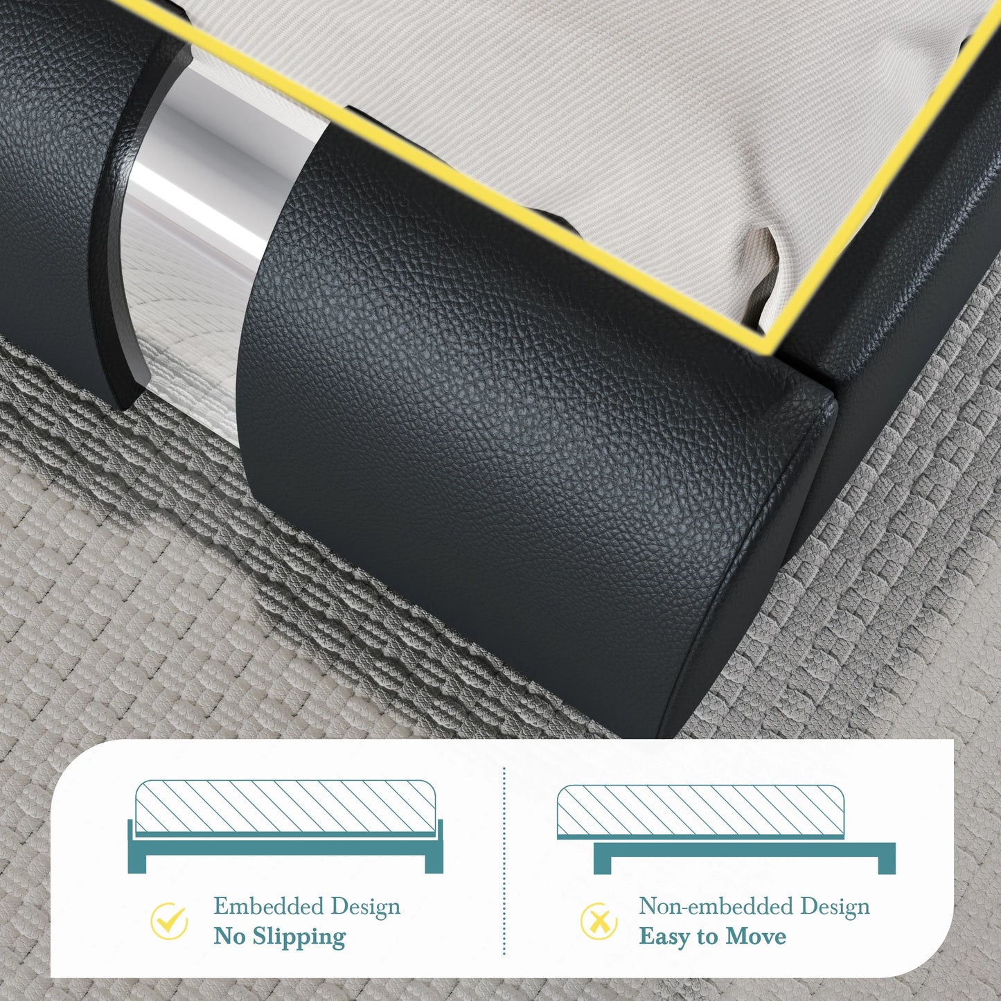 Modern Faux Leather Platform Bed with Adjustable Headboard