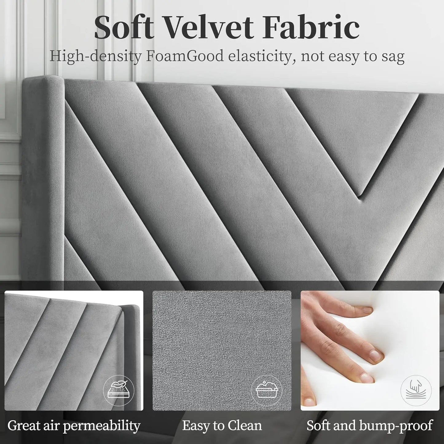 Queen Upholstered Platform Bed with Tufted Wingback Headboard