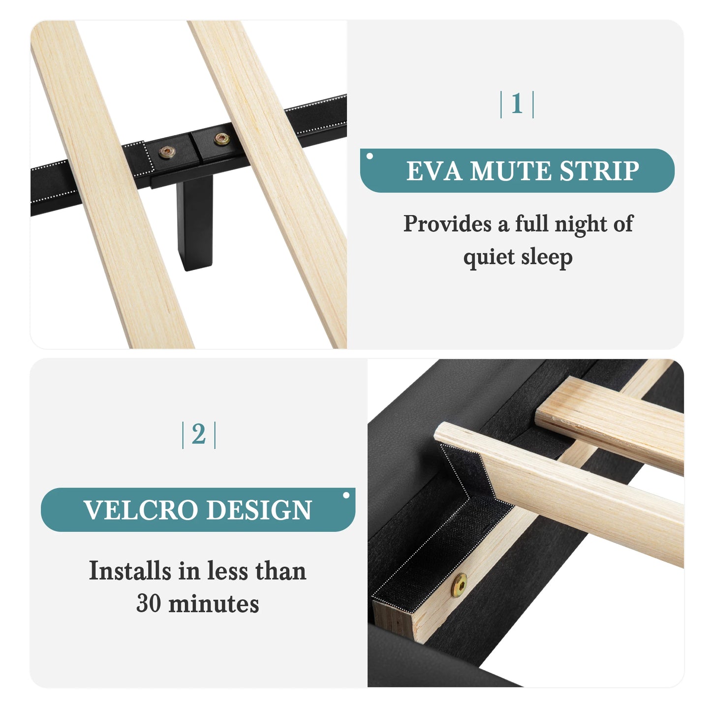 Modern Faux Leather Platform Bed with Adjustable Headboard