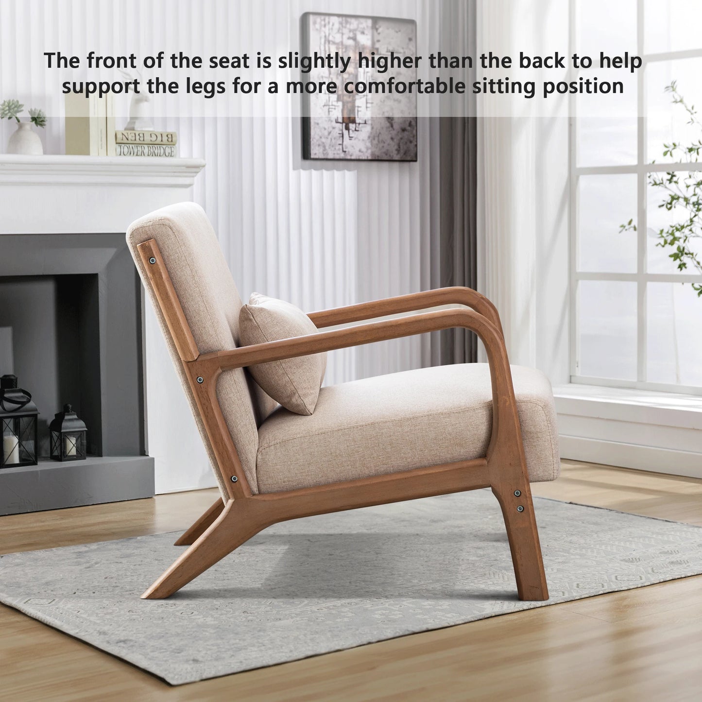 Solid Wood Living Room Chair with 105° Backrest & Pillow