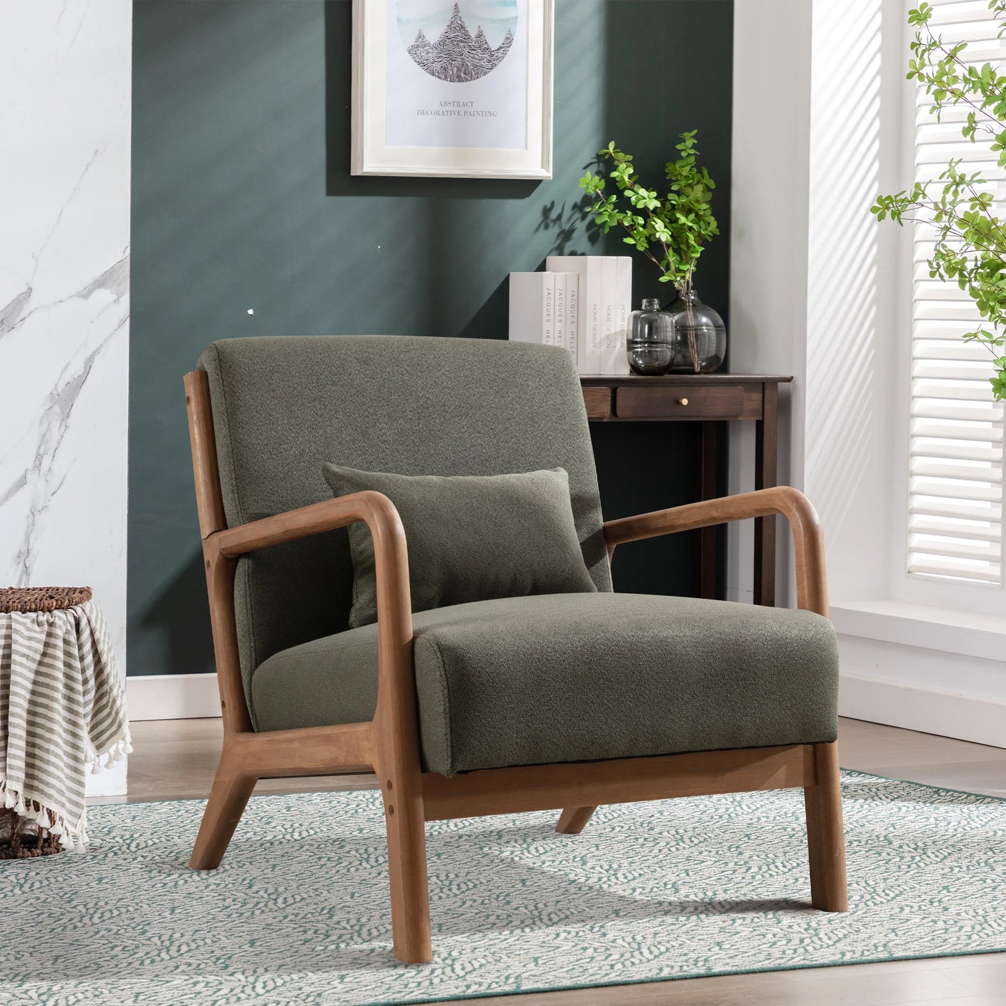 Solid Wood Living Room Chair with 105° Backrest & Pillow