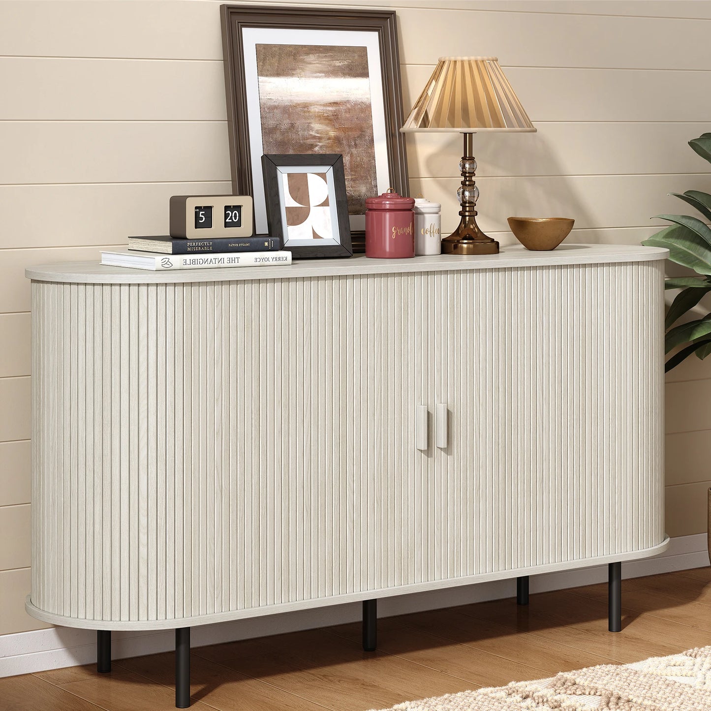 55" Sideboard Buffet Cabinet with Adjustable Shelf & Fluted Wood Design