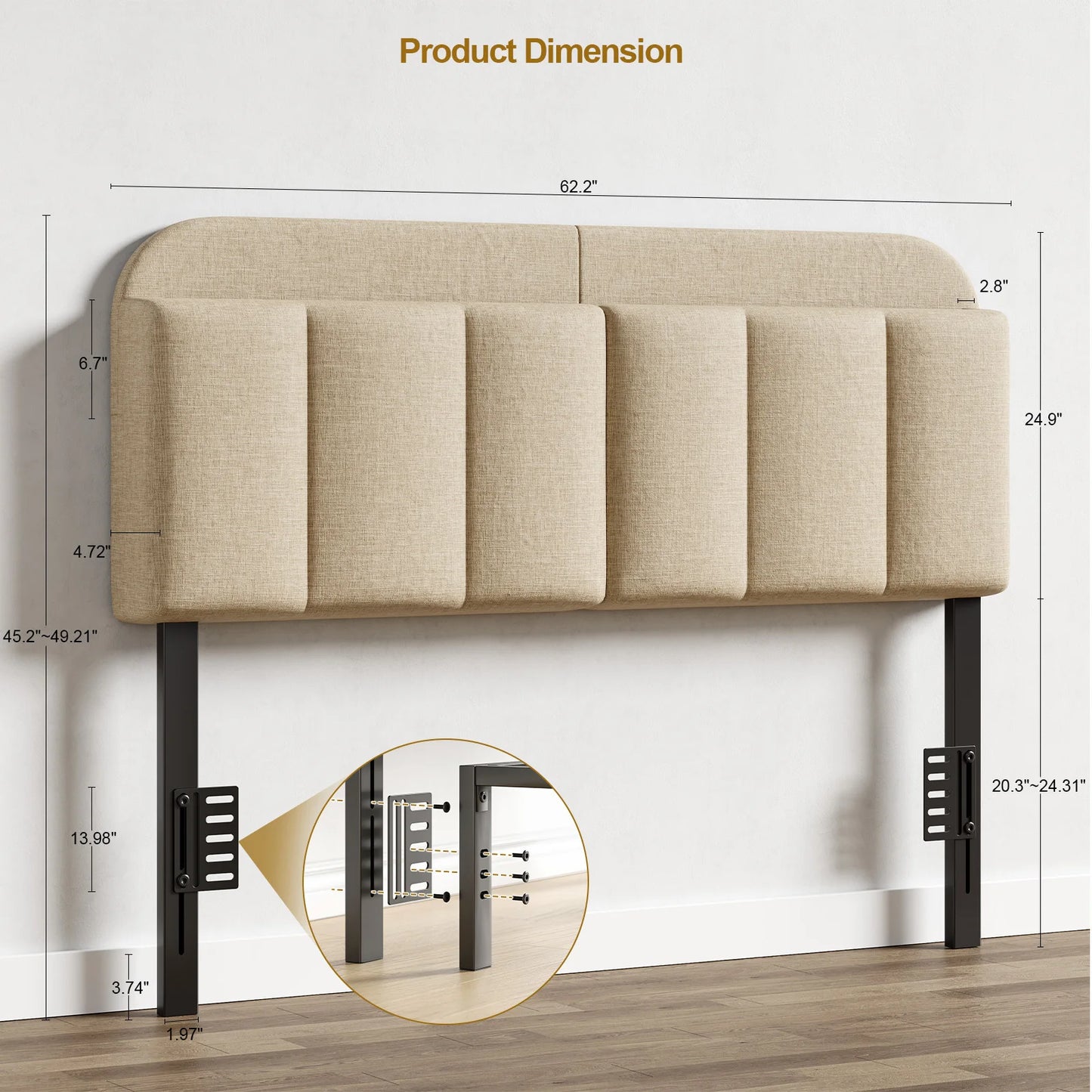 Adjustable Linen Headboard for Full/King Bed with Storage & RGB LED