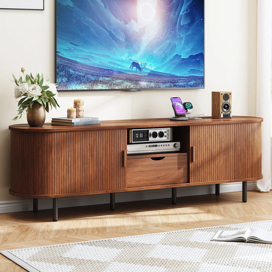 69" TV Stand with Power Outlet, Storage & Adjustable Shelves