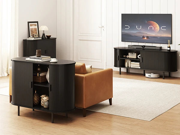 55" Sideboard Buffet Cabinet with Adjustable Shelf & Fluted Wood Design