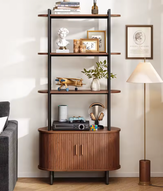 71" Modern Bookshelf with Storage Cabinet & Sliding Door