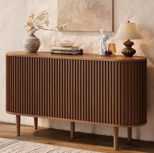 55" Mid-Century Modern Sideboard Cabinet – Buffet Storage Cabinet with 2 Doors & Adjustable Shelves, Walnut