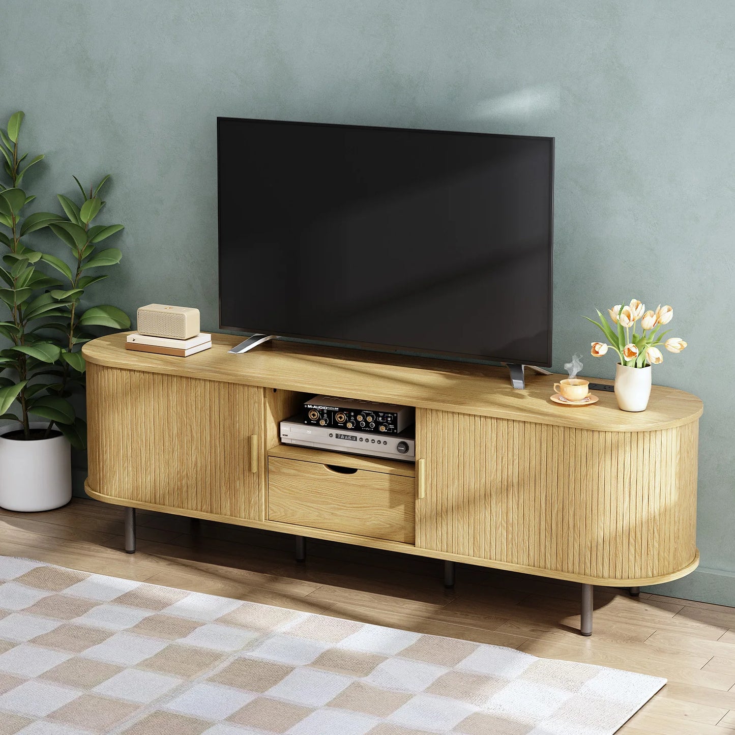69" TV Stand with Power Outlet, Storage & Adjustable Shelves