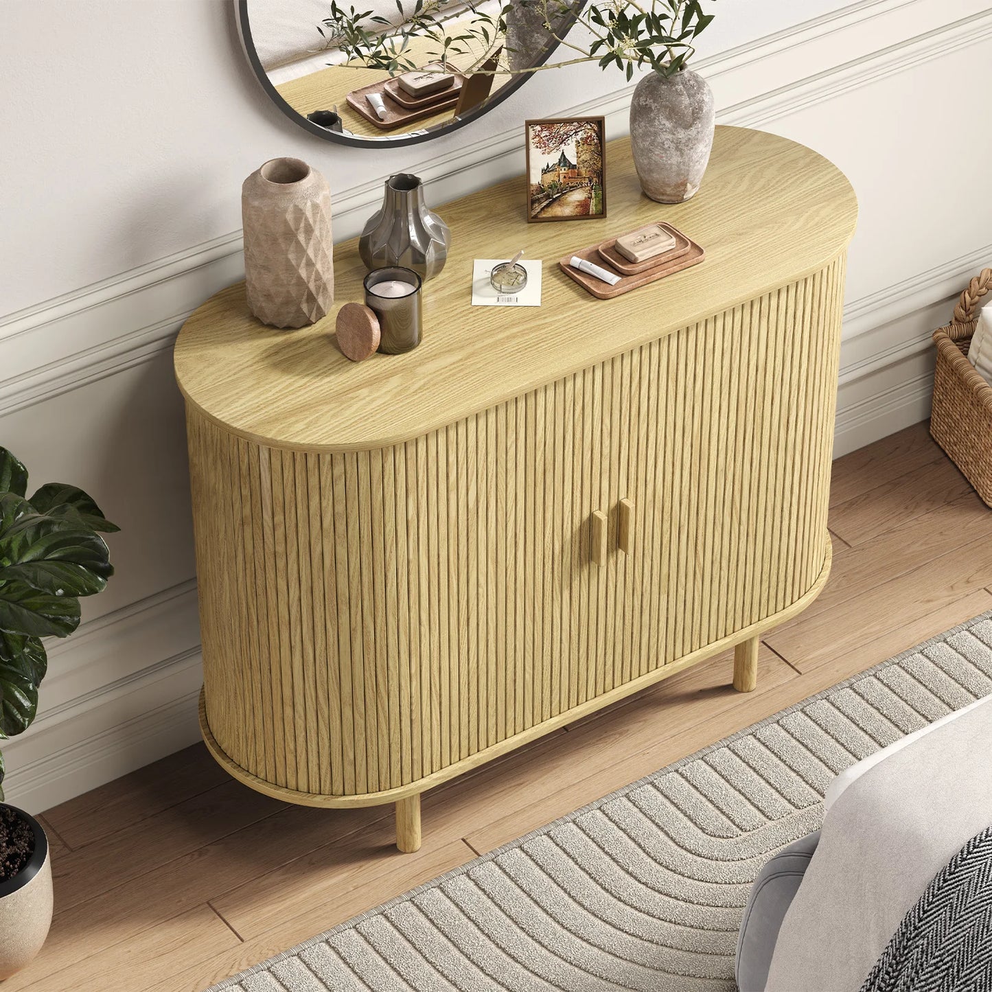 40" Sideboard Buffet Cabinet with Sliding Door, Storage & Adjustable Shelf