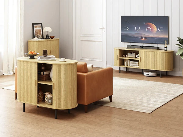 55" Sideboard Buffet Cabinet with Adjustable Shelf & Fluted Wood Design