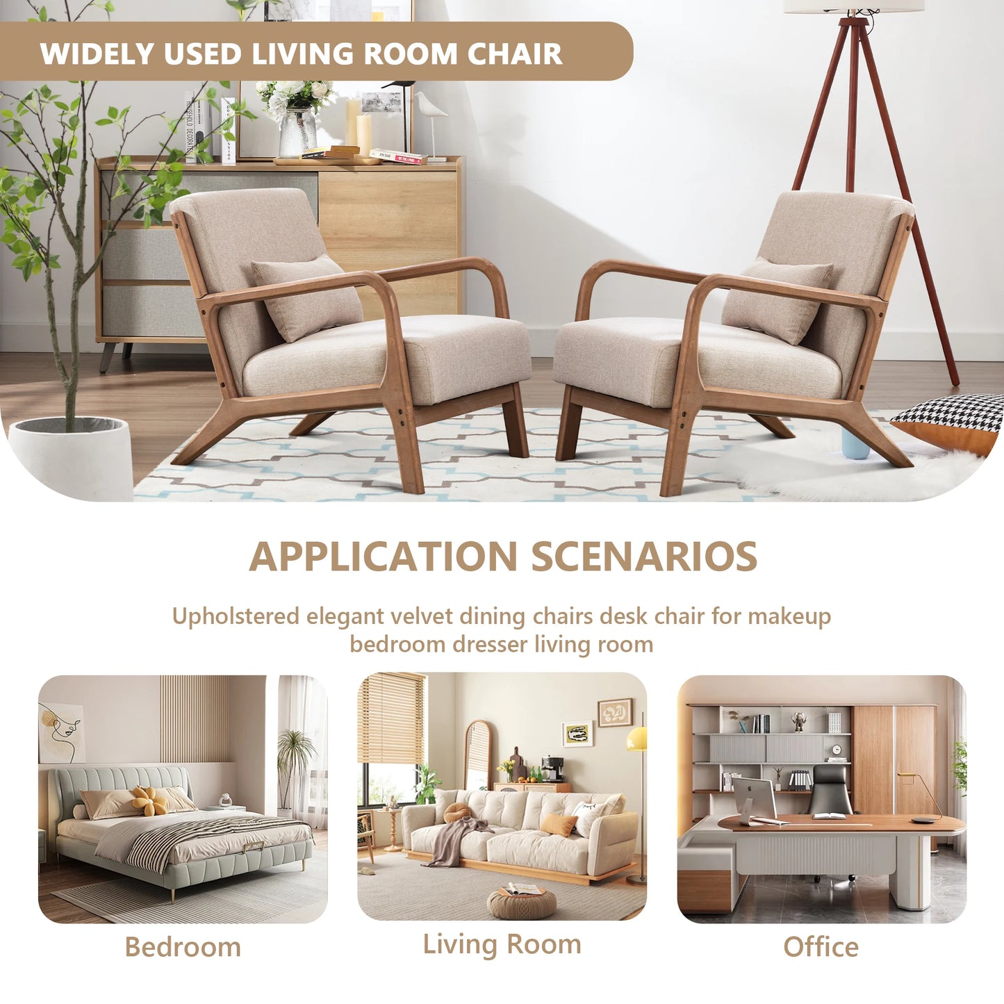 Solid Wood Living Room Chair with 105° Backrest & Pillow