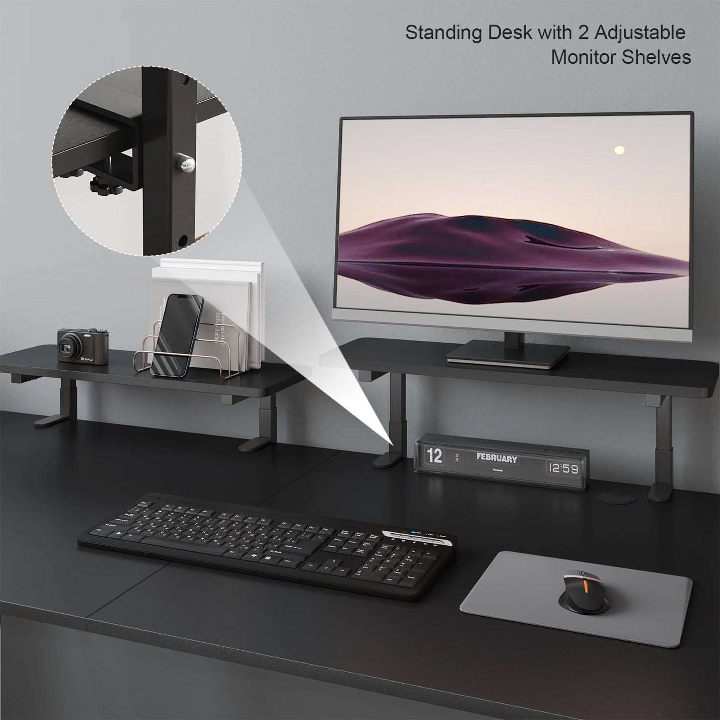 Electric Standing Desk w/ Adjustable Height, Memory Control & Dual Monitor Shelves