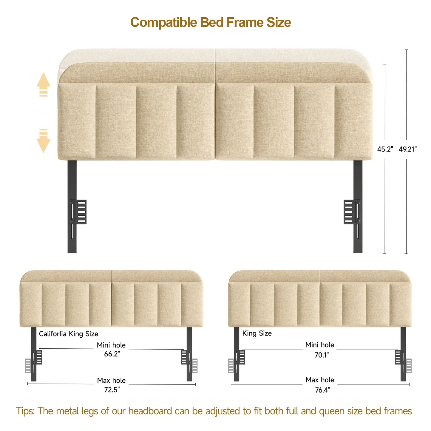 Adjustable Linen Headboard for Full/King Bed with Storage & RGB LED