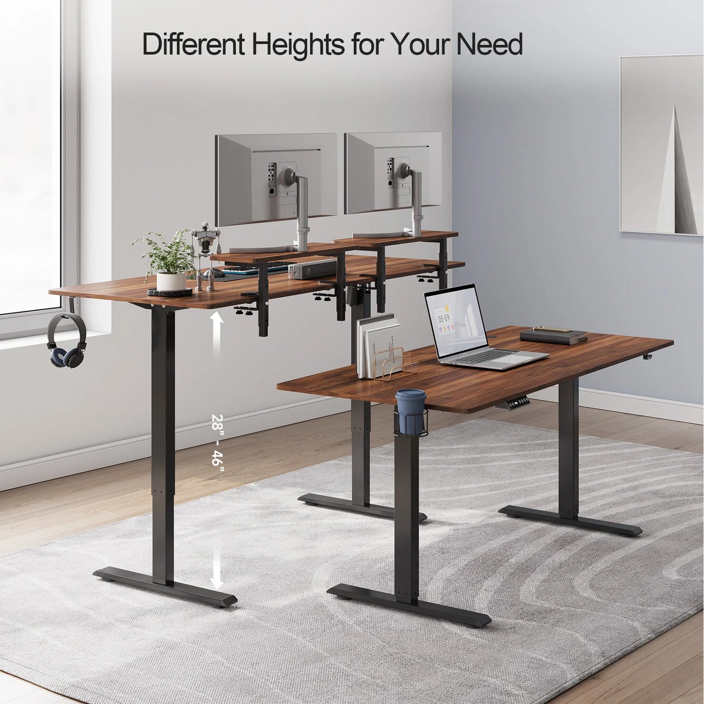 Electric Standing Desk w/ Adjustable Height, Memory Control & Dual Monitor Shelves